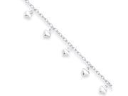 Dangling Hearts Anklet in Sterling Silver 9 Inch