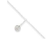 CZ Peace Symbol Charm Anklet in Sterling Silver 9 10 Inch