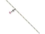 Pink Crystal Daisy Anklet in Sterling Silver 9 Inch