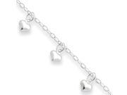 Dangling Puffed Hearts Anklet in Sterling Silver 10 Inch