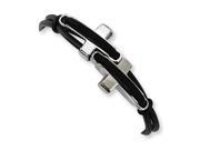 Black Leather and Stainless Steel Cross 8.25 Inch Bracelet