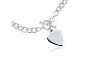 High Polished Heart Dangle Toggle Bracelet in Silver 8 Inch