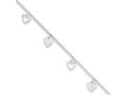 Dangling Heart Charms Adjustable Anklet in Sterling Silver 9 Inch