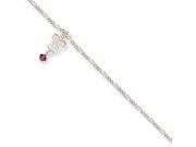 Pink Crystal Butterfly Anklet in Sterling Silver 9 Inch