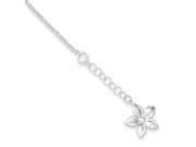 Five Petal Flower Adjustable Cable Chain Anklet in Silver 9 Inch