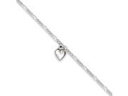 Figaro Chain Dangling Heart Adjustable Anklet in Silver 9 Inch