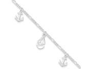 Sailboat and Anchor Charm Adjustable Anklet in Sterling Silver 9 Inch