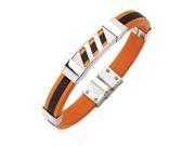 10mm Stainless Steel Black and Orange Rubber Bracelet 8 Inch
