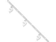 Polished and Textured Dolphin Adjustable Silver Anklet 9 Inch