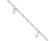 Dangling Moon and Stars Adjustable Anklet in Sterling Silver 9 Inch
