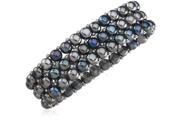 Freshwater Black Cultured Button Pearl Bracelet in Silver