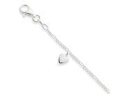 Dangling Heart Anklet in Sterling Silver 9 Inch