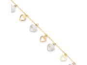 14k Gold Tri Color Adjustable Heart Anklet 9 inch