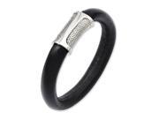 Black Leather And Stainless Steel Magnetic Bracelet 8.5 Inch
