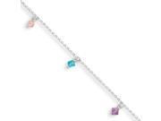 Multicolored Crystal Anklet in Sterling Silver 9 10 Inch