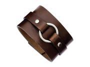 Brown Leather and Stainless Steel Adjustable Bracelet