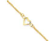 14k Gold Diamond cut Hearts Anklet 10 inch