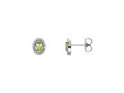 Oval Peridot Diamond Halo Earrings in 14K White Gold