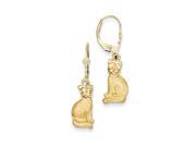 Polished and Satin Cat Lever Back Earrings in 14 Karat Yellow Gold