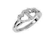 Diamond Double Heart Ring in Sterling Silver Size 6