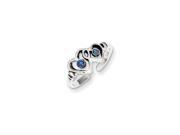 Blue CZ Dual Heart Toe Ring in Antiqued Sterling Silver