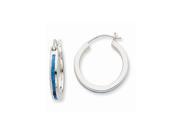Created Blue Opal Inlay Hoop Earrings in Silver 20mm 3 4 In