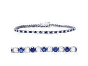 2ct Blue Sapphire Diamond Genuine Tennis Bracelet 14K White Gold