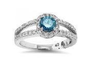 3 4ct Halo Split Shank Treated Blue Diamond Engagement Ring 14K White Gold