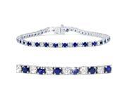 5ct Blue Sapphire Diamond Genuine Tennis Bracelet 14K White Gold