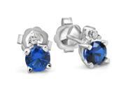 3 4 cttw Diamond Synthetic Blue Sapphire Studs 14k White Gold Womens Earrings