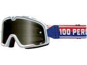 100% Barstow Classic MX Offroad Goggles White Red Blue Smoke Lens One Size
