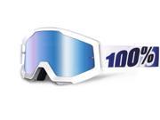 100% Strata MX Goggles Mirror Lens Ice Age White Blue