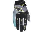 Alpinestars Techstar MX Offroad Gloves Black Teal Yellow Fluorescent XL