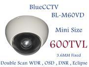 Bluecctv mini size vandal proof dome camera 600 TVL 3.6mm WDR OSD