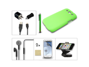 Bundle 7in1 for Samsung Galaxy III S3 i9300 Green Case Charger Car Mount Holder
