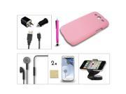 7in1 Pink Case Charger Earphone Accessory Bundle For Samsung Galaxy S3 III i9300