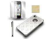 For iPhone 4 4S Silver Chrome Protective Case Cover Screen Film Stylus Pen