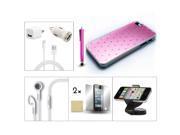 Bundle 9in1 Accessory for iPhone 5 Pink Case Stylus Earphone Charger Holder