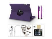Bundle 9in1 Accessories Set for iPad 3 2 Case Charger Earphone Screen Film Stylus Pen Purple Color