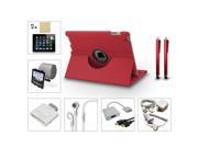 Bundle 13in1 Accessory for iPad 3 2 Case Charger Earphone Stylus HDMI Reader Red