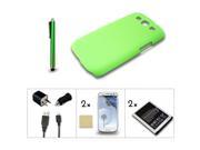 Bundle 7in1 Accessory for Samsung Galaxy III S3 i9300 Green Case Battery Charger