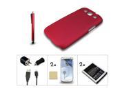 Bundle Accessory 7in1 for Samsung Galaxy III S3 i9300 Red Case Battery Charger