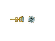 Round Blue Topaz Crystal Stud Sterling Silver Gold Plated Earrings