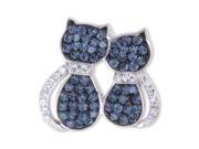 Cats Sitting Sterling Silver Dark Blue Crystal Charm Pendant