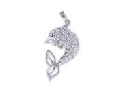 Jumping Dolphin Clear Crystal Charm Pendant With Chain Sterling Silver