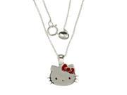 Hello Kitty Sterling Silver Sanrio Face Pendant W Red Enamel Bow