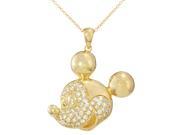 Disney Mickey Mouse Head Silver Yellow Plated Large Cz Necklace