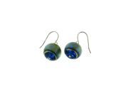 Sterling Silver 14mm Blue Green Murano Glass Bead Drop Dangle Earrings