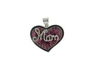Sterling Silver Multi Colored Pink Crystal Mom Heart Pendant With Chain