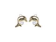 14k Yellow Gold 3mm Zirconia Dolphin Stud Earrings